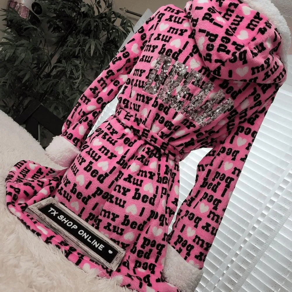 Sequin Cute fashion Plush Hooded Robe NWT - Picture 4 of 6